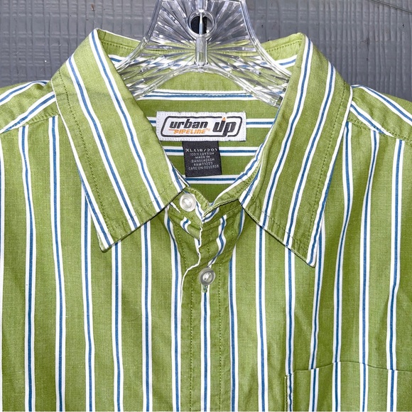 Urban Pipeline button down shirt, spring green with thin white and blue stripes - Picture 2 of 8